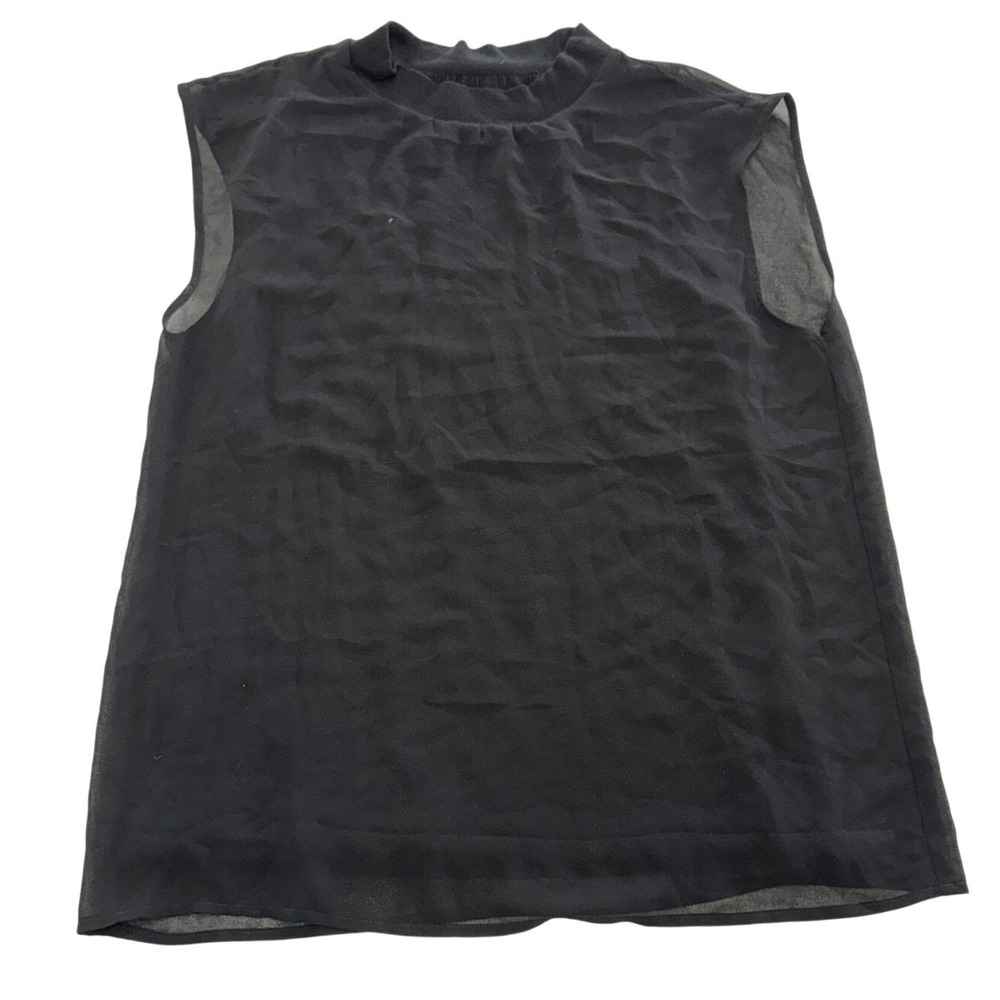 B.Young Top Womens Size 38 Medium Fedora Sheer Black Mock‎ Neck Gothcore Neutral
